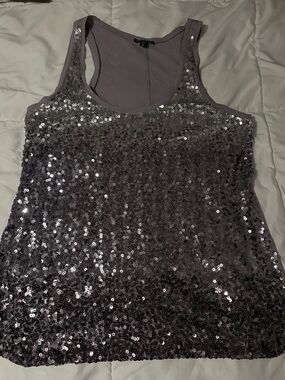Express Lavender Silver Sequin Tank Top Y2K